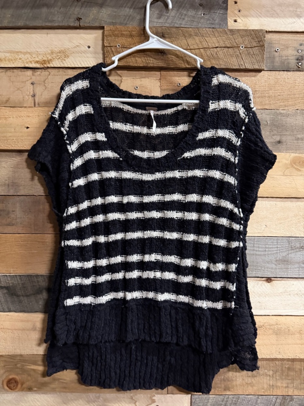 Free People Black & White Striped Short Sleeve Knit Top